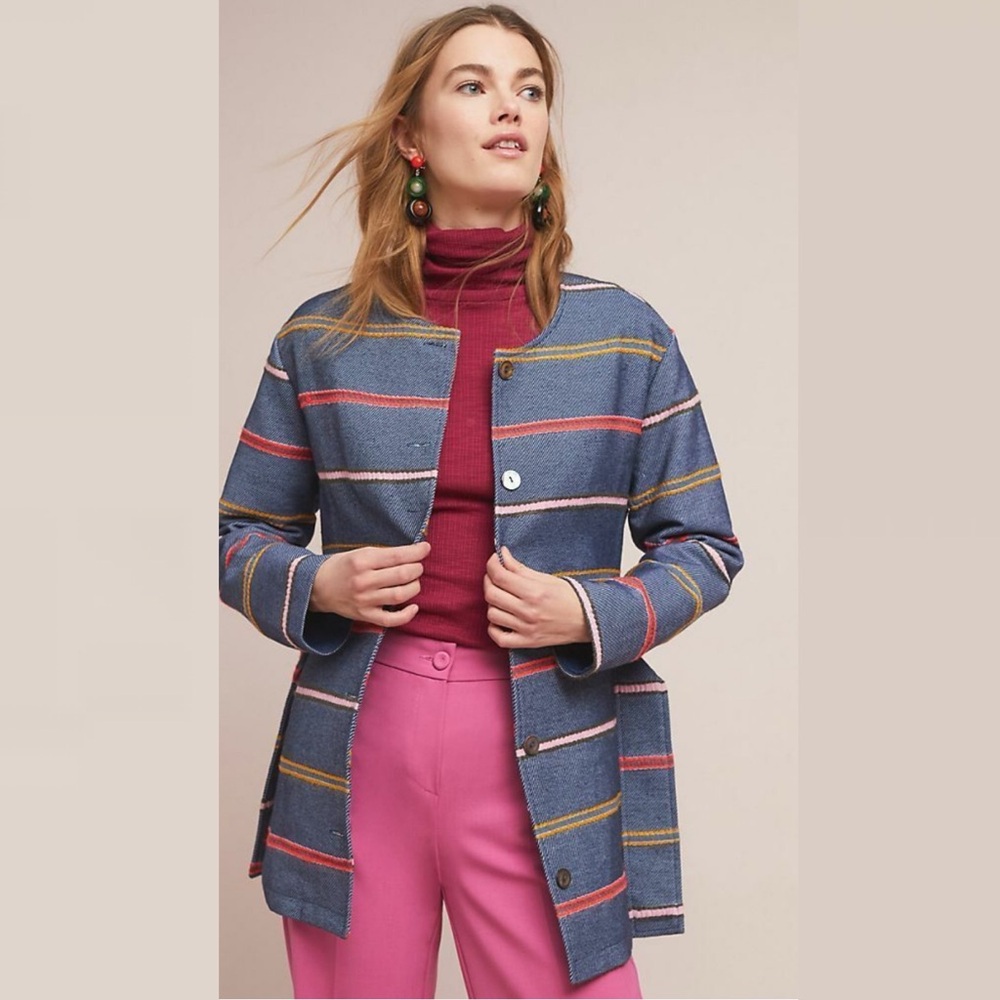NWOT Anthropologie Dolan Piccadilly Striped Denim Chambray Jacket